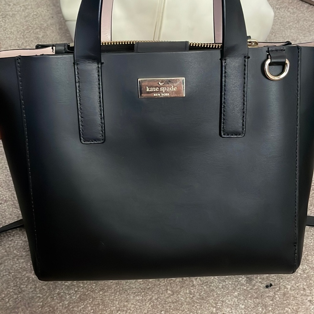 Kate Spate black bag with pink lining, real leather